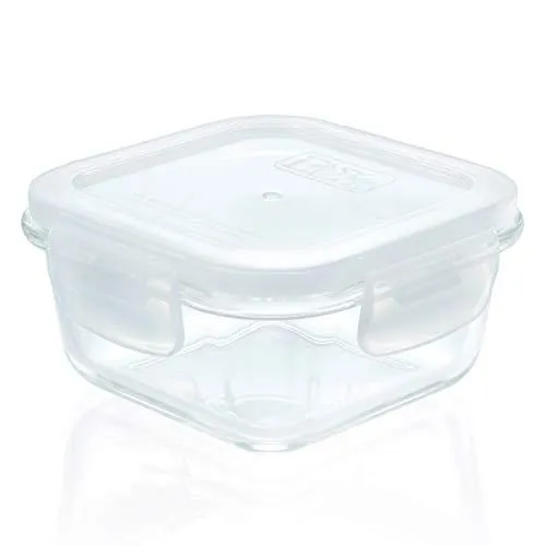 10.8Oz Square Glass Baby Food Storage Container, Bpa-Free Snap Locking Lid, Airtight, Kids Lunch Box, Microwave, Oven Safe