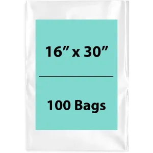 16X30 inches Clear Flat Poly Bags 2Mil Open Top (LDPE)