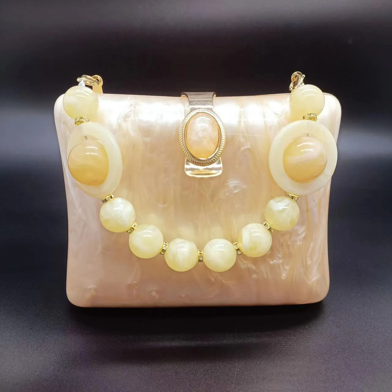 2025 explosive acrylic women's bags, small square bags, summer shells, pearlescent board, box bags, dinner bags, manufacturer chain bags.