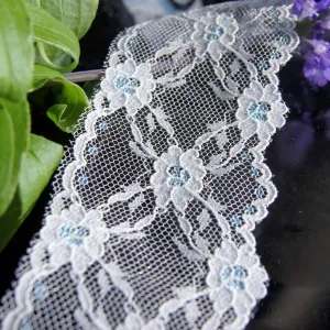 2" Crisscross Floral Lace Trim - Blue / White