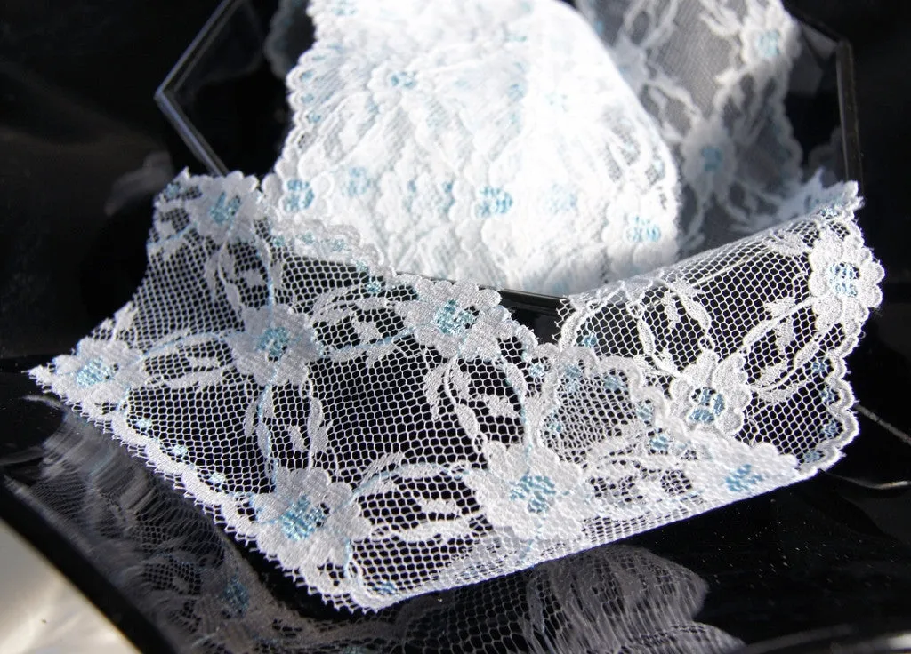 2" Crisscross Floral Lace Trim - Blue / White