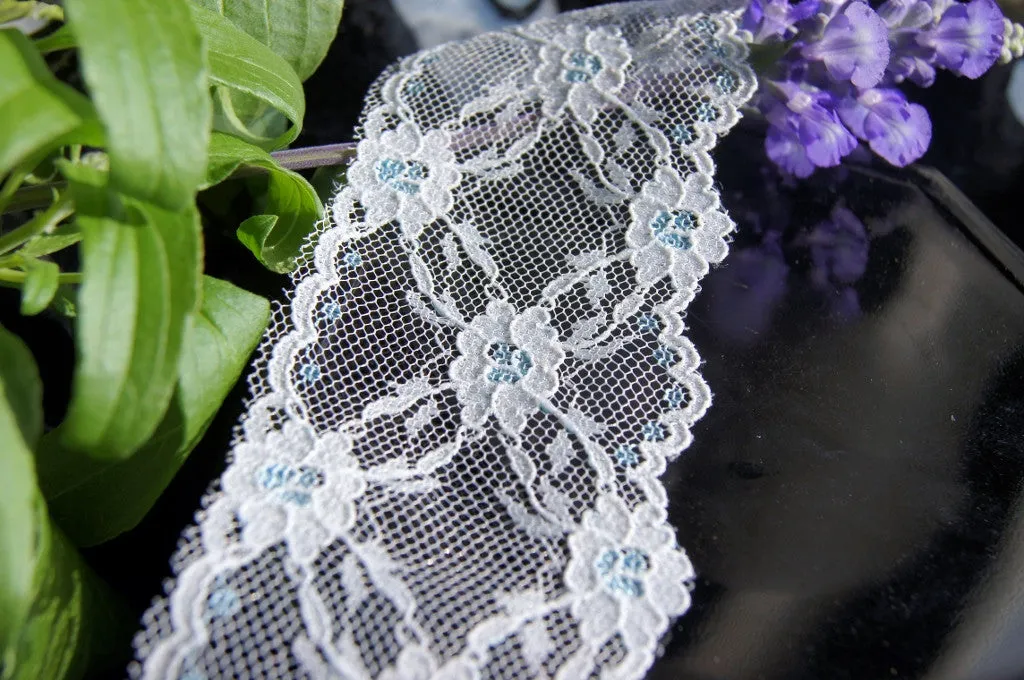 2" Crisscross Floral Lace Trim - Blue / White