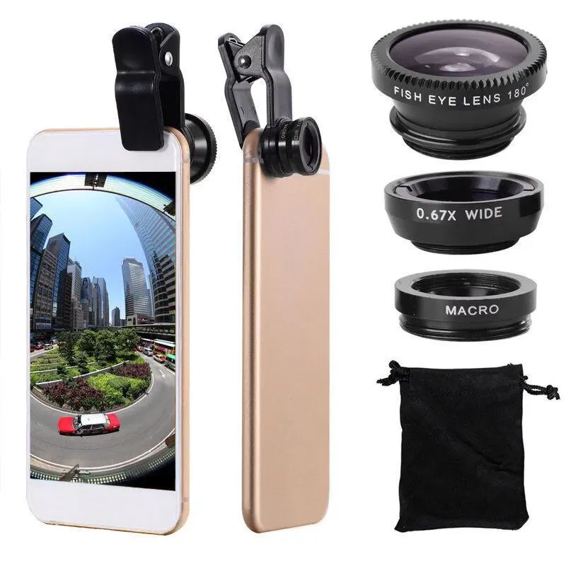 3-in-1 Fisheye Wide Angle Macro Mobile Phone Lens