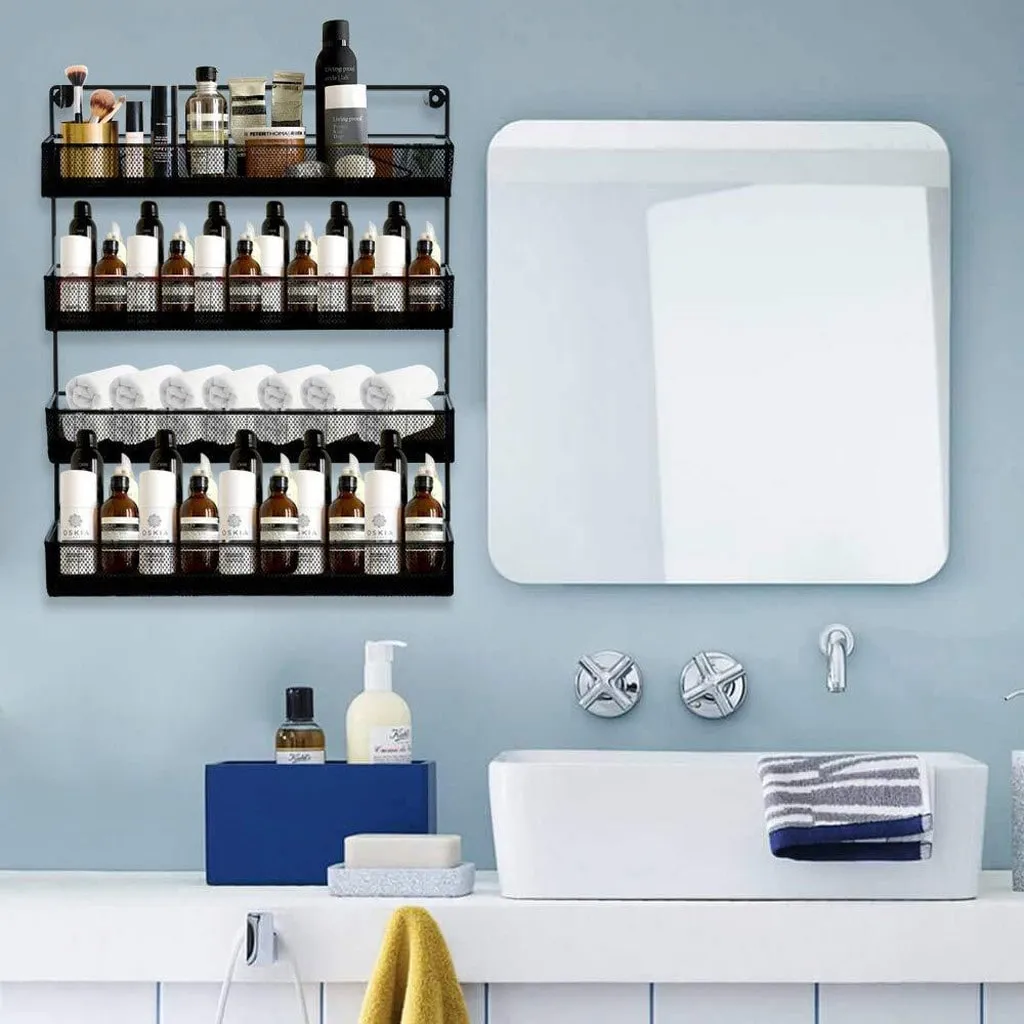 4-Layer Black Wall-Mounted Spice Rack For Cabinet Sideboard Doors