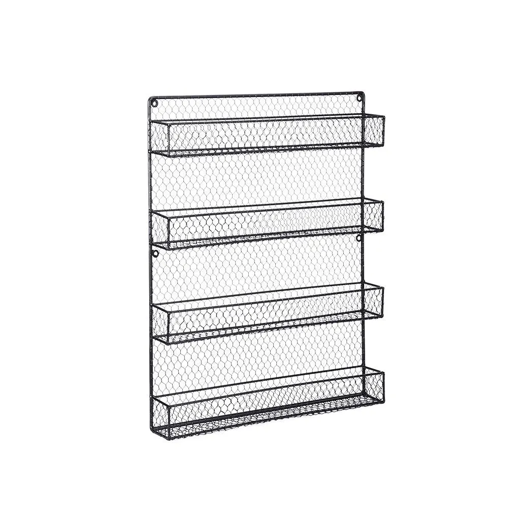 4-Layer Black Wall-Mounted Spice Rack For Cabinet Sideboard Doors