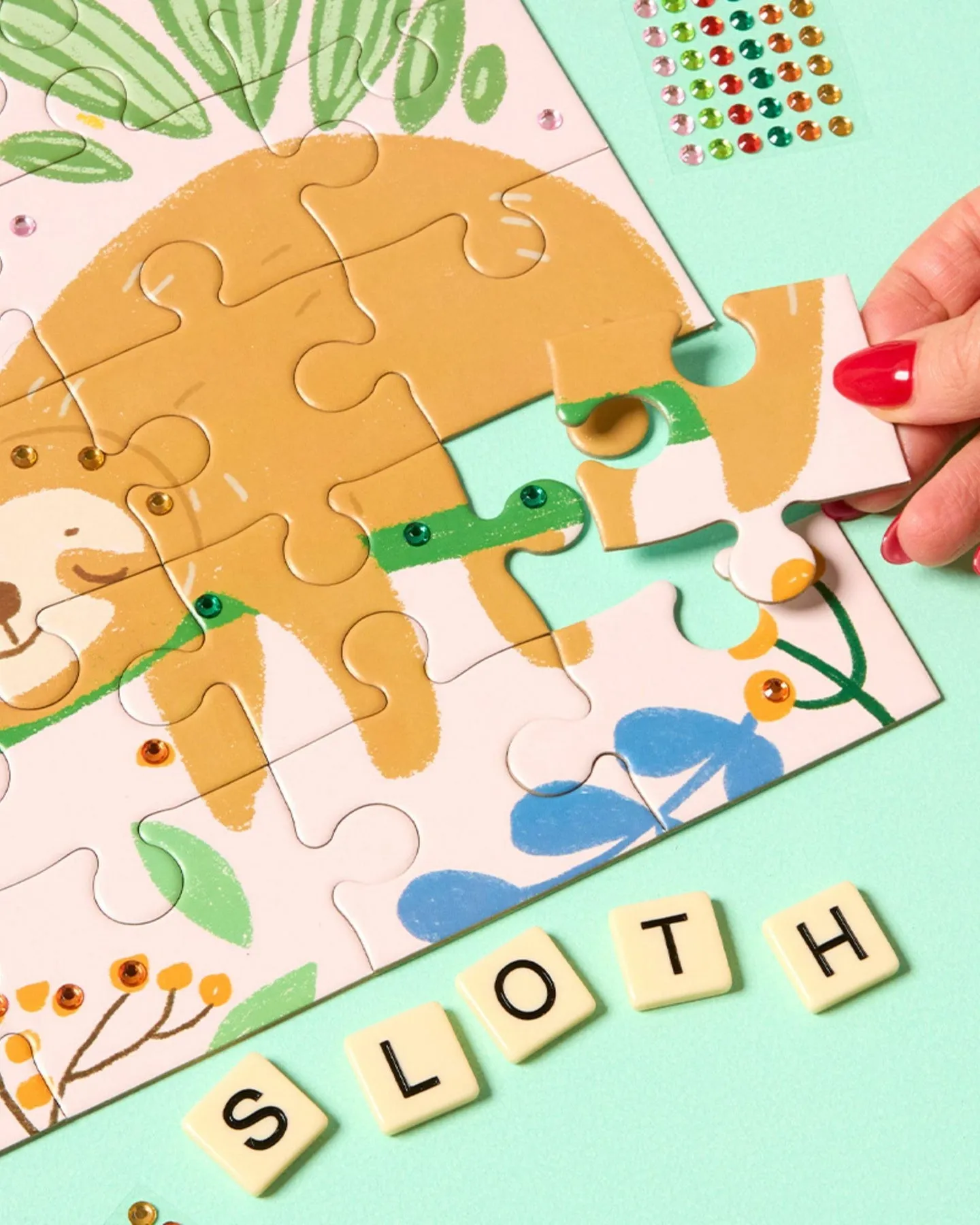 45 PIECE KIDS PUZZLE WITH GEMS - SLOTH