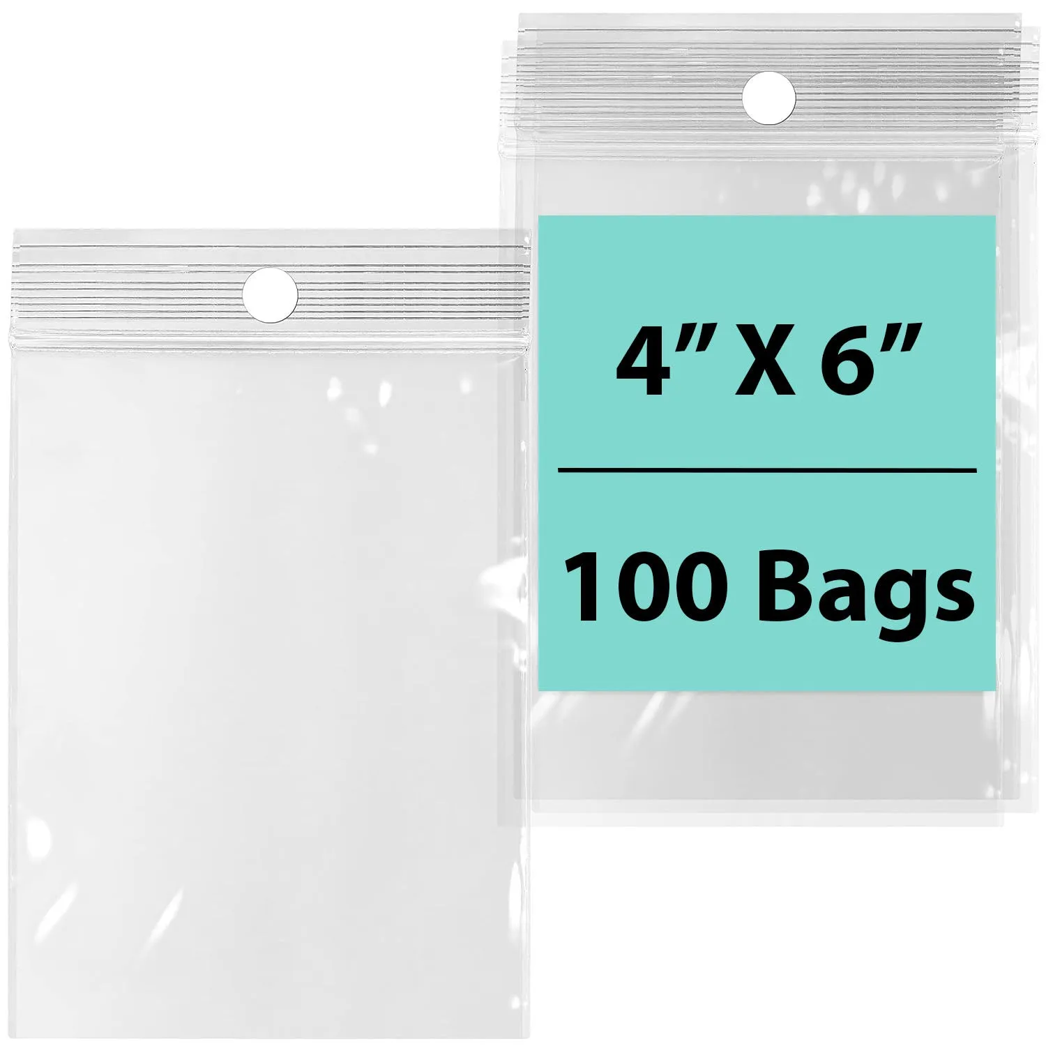 4X6 inches Reclosable Poly Bags with Hang Hole 4 Mil (LDPE) Single Track Zipper