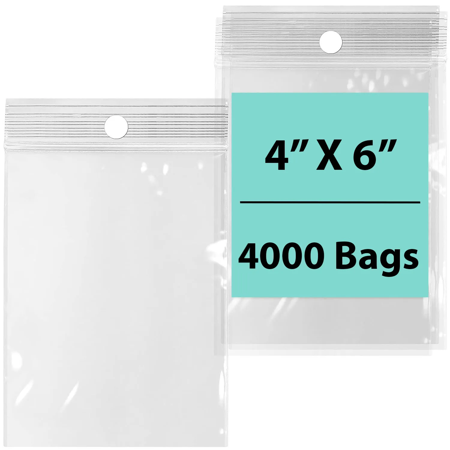 4X6 inches Reclosable Poly Bags with Hang Hole 4 Mil (LDPE) Single Track Zipper