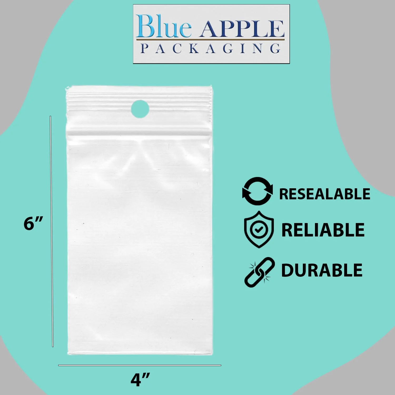 4X6 inches Reclosable Poly Bags with Hang Hole 4 Mil (LDPE) Single Track Zipper