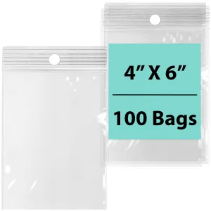 4X6 inches Reclosable Poly Bags with Hang Hole 4 Mil (LDPE) Single Track Zipper