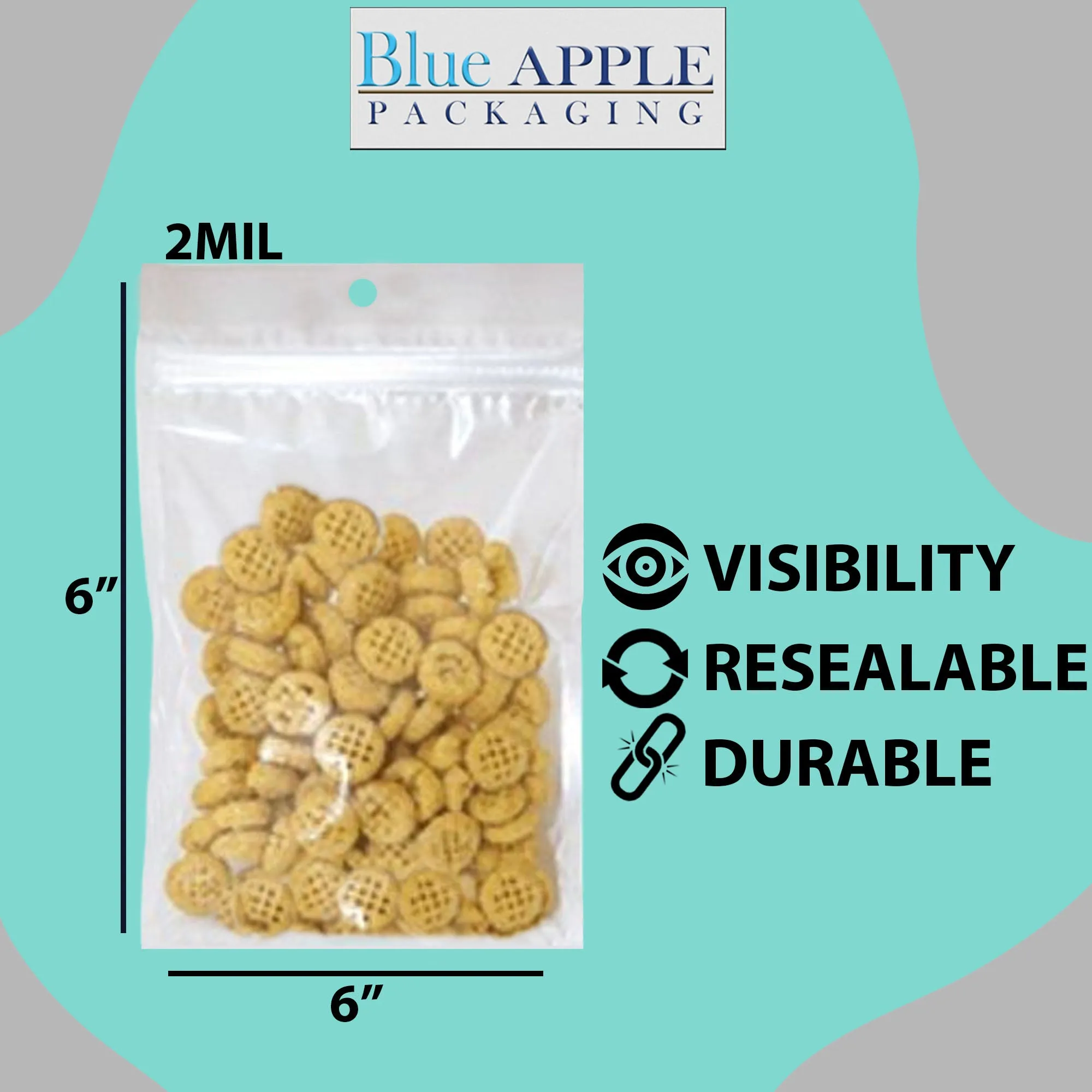 6X6 Inches Polypropylene ZipLock Bags W/ Hang Hole 2 Mil Clear