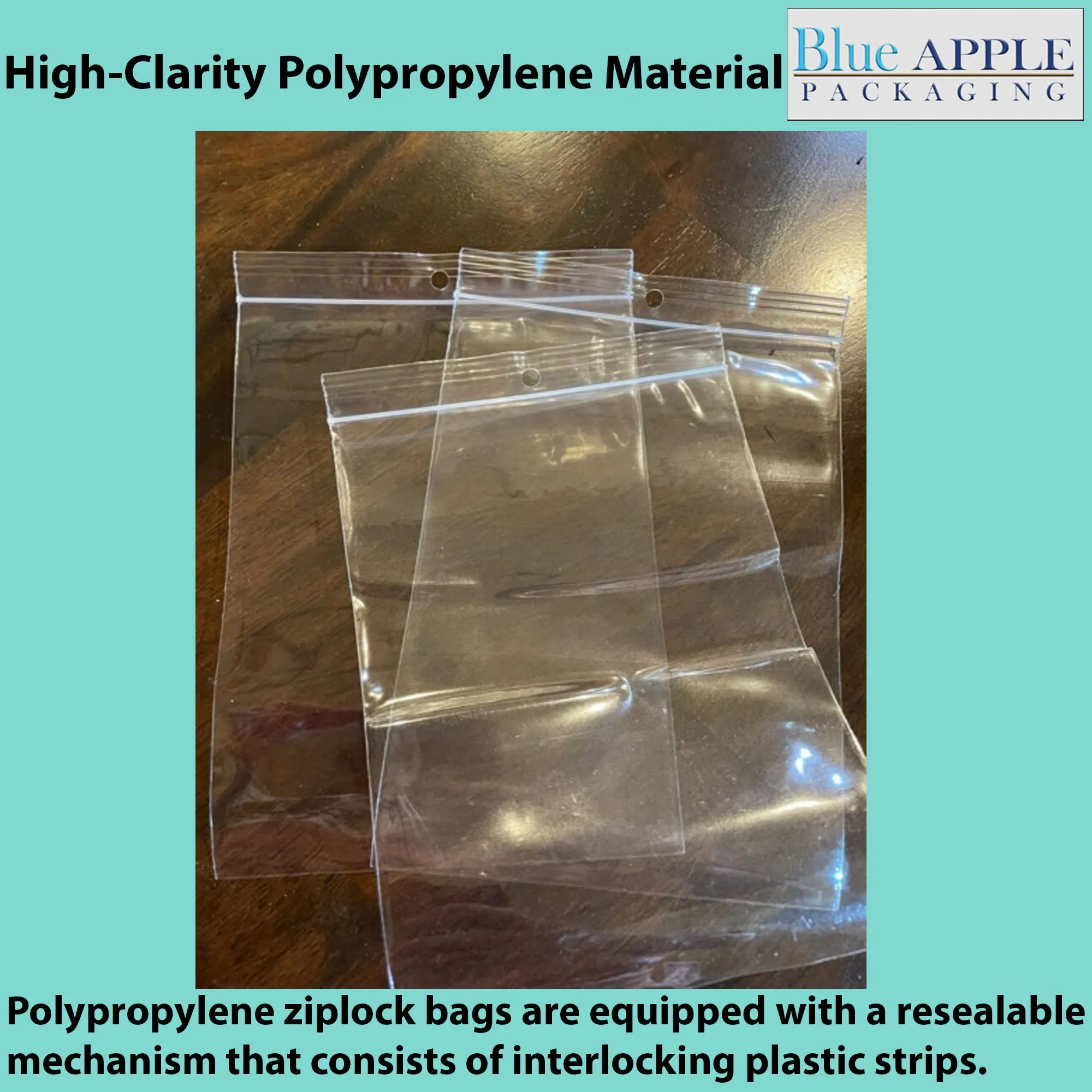 6X6 Inches Polypropylene ZipLock Bags W/ Hang Hole 2 Mil Clear