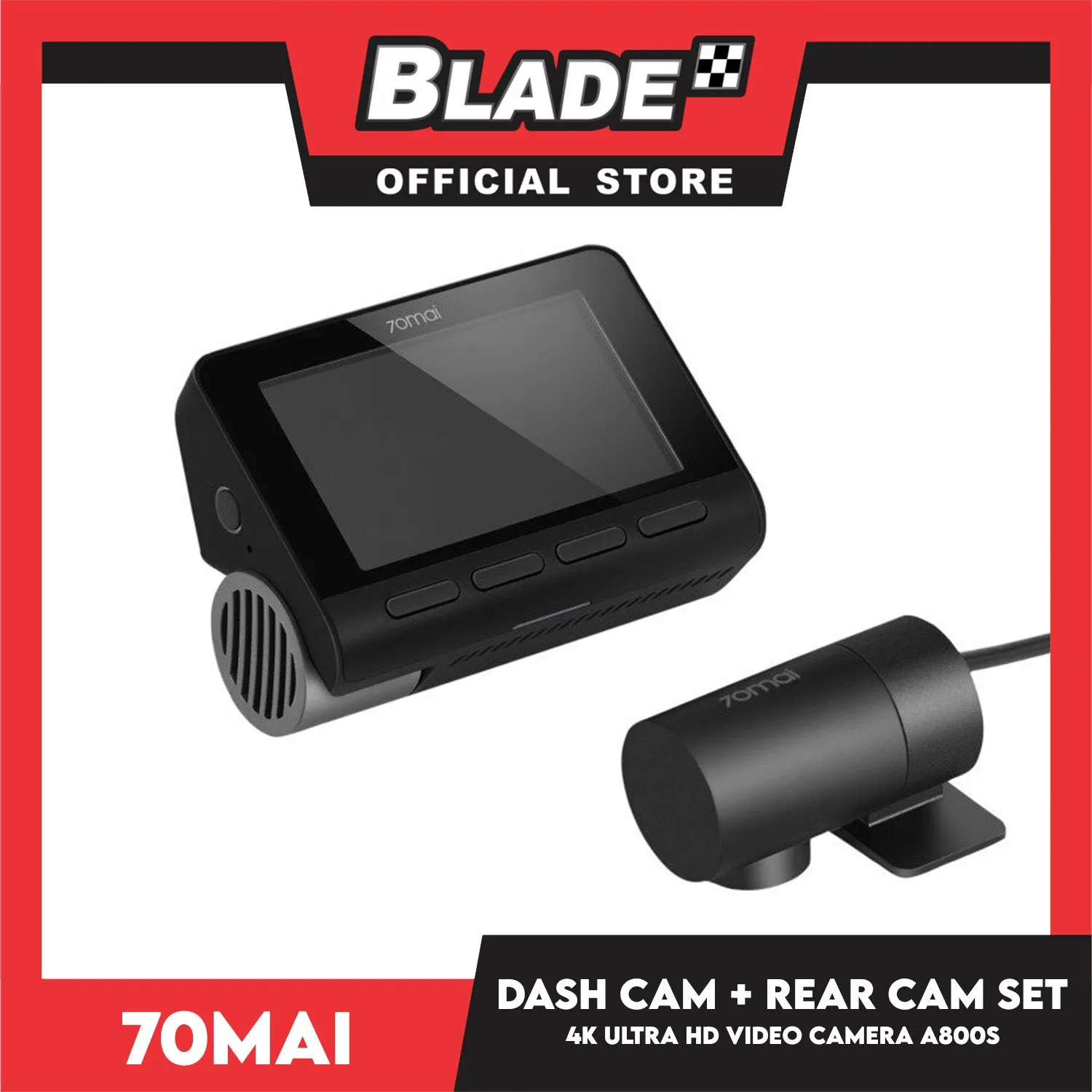 70mai Dash Cam 4K A800S   Rear Cam Set 3840 x 2160 Resolution (Black) 4K Ultra HD Video, Built-In Wifi And GPS , App Enabled, Rear Camera