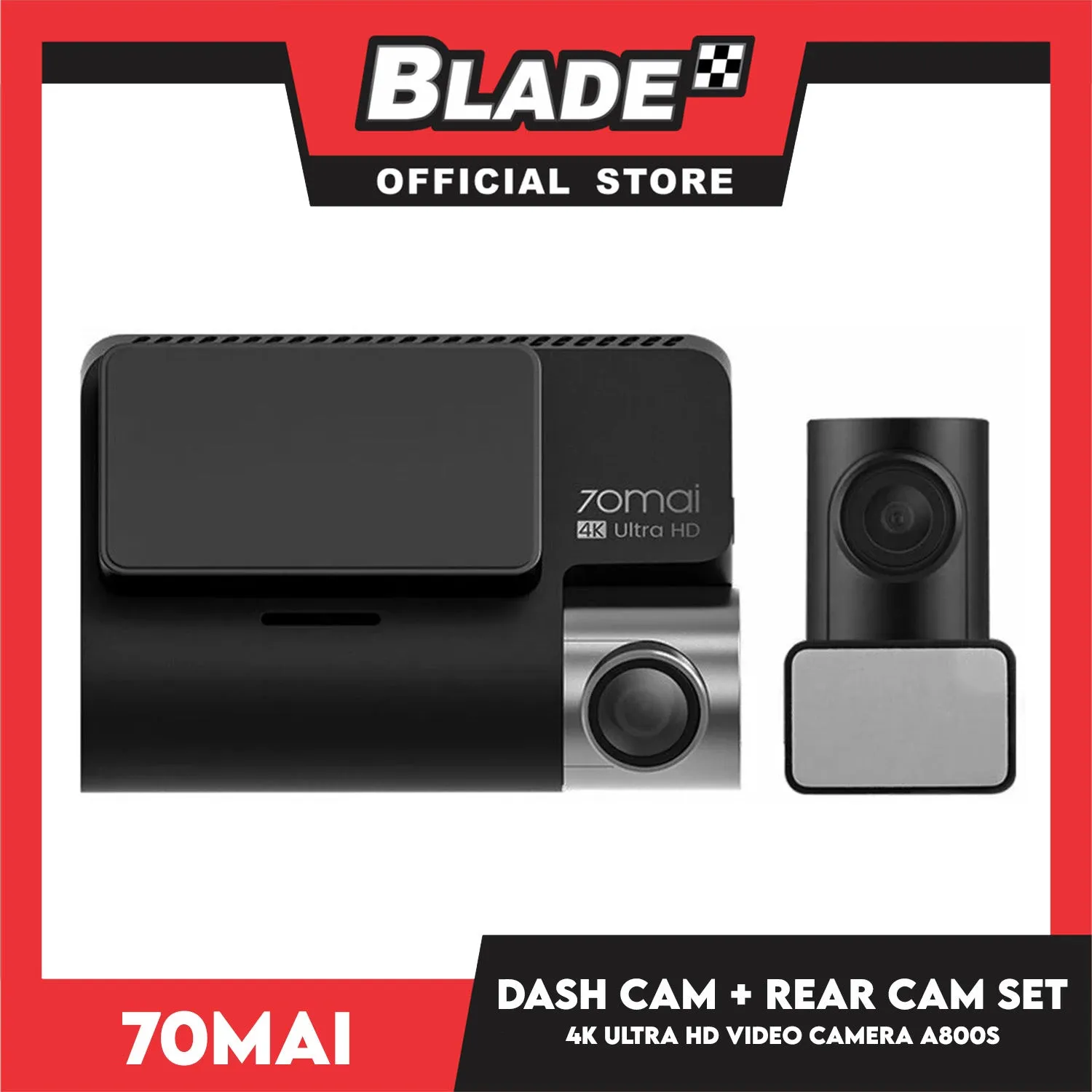 70mai Dash Cam 4K A800S   Rear Cam Set 3840 x 2160 Resolution (Black) 4K Ultra HD Video, Built-In Wifi And GPS , App Enabled, Rear Camera