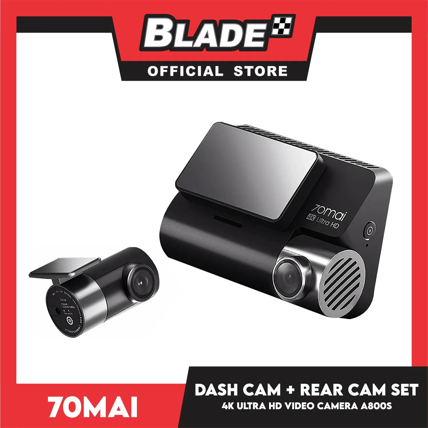 70mai Dash Cam 4K A800S   Rear Cam Set 3840 x 2160 Resolution (Black) 4K Ultra HD Video, Built-In Wifi And GPS , App Enabled, Rear Camera
