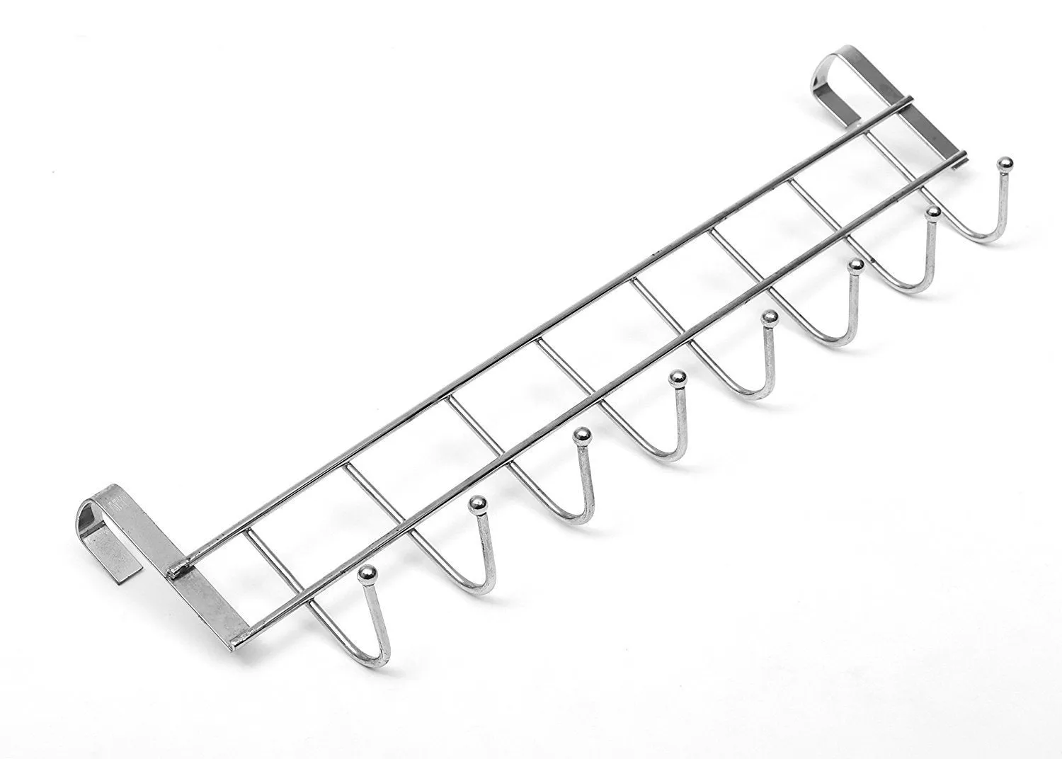 8 Double Hook Over The Door Hanger by Kurtzy - Stainless Steel Organizer Rack For Coat, Towel, Bag, Hat or Robe - Polished Silver Chrome Finish - No Mounting or Fixings Required.