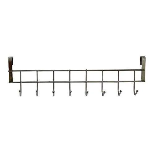 8 Double Hook Over The Door Hanger by Kurtzy - Stainless Steel Organizer Rack For Coat, Towel, Bag, Hat or Robe - Polished Silver Chrome Finish - No Mounting or Fixings Required.