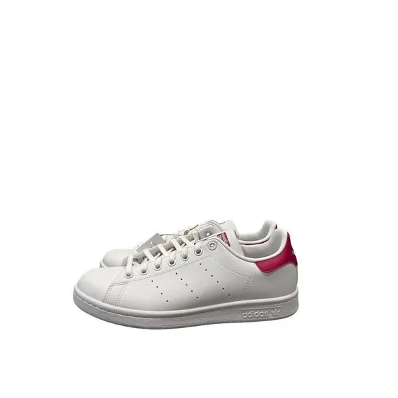 Adidas Stan Smith J Big Girl Size 6-7 Casual Shoe White Pink Athletic Sneaker