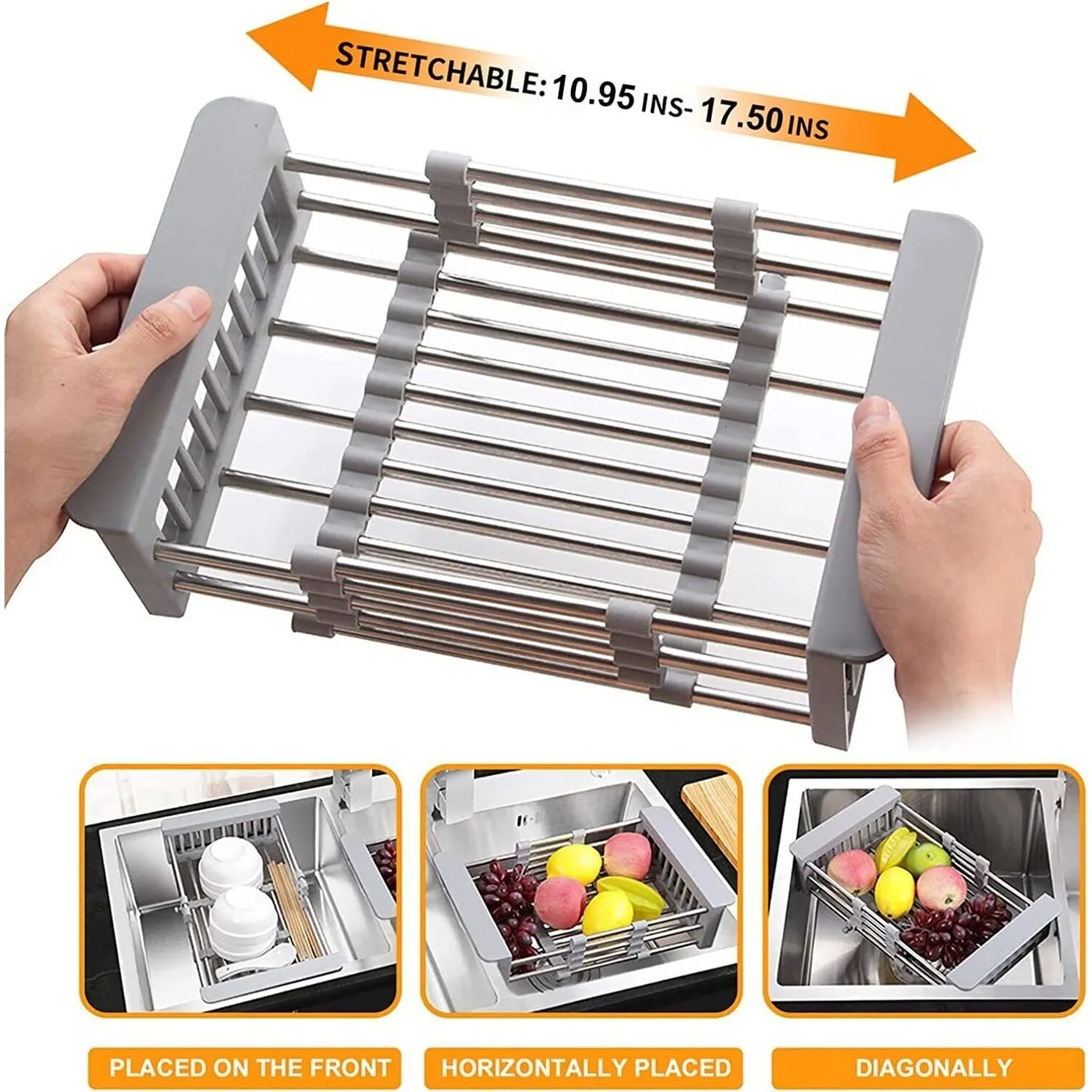Adjustable Stainless Steel Kitchen Dish Drying Sink Rack small size