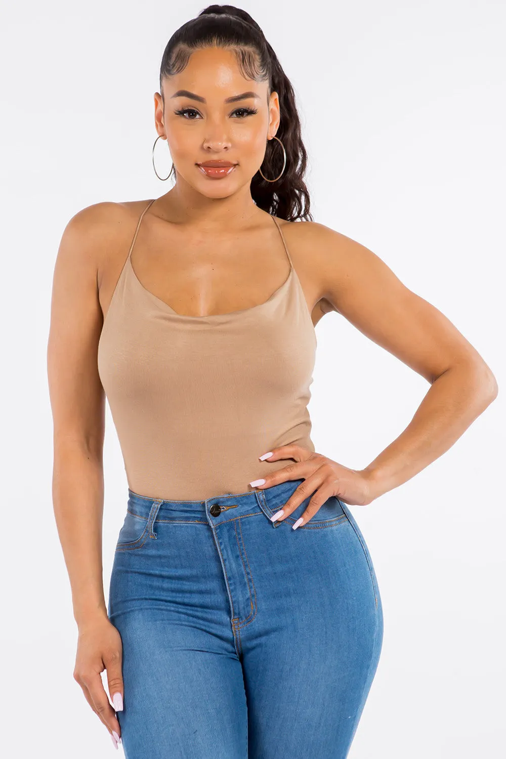 Adriana Cowlneck Bodysuit - Taupe
