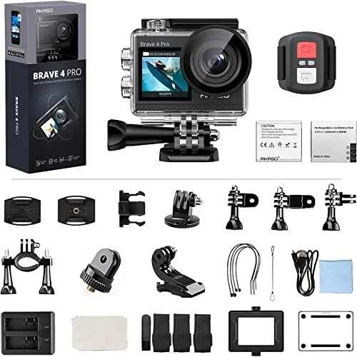 AKASO Brave 4 Pro 4K30FPS Action Camera - 131ft Underwater Camcorder Waterproof Camera with Touch Screen Advanced EIS Remote Control 5X Zoom Underwater Camera Support External Mic