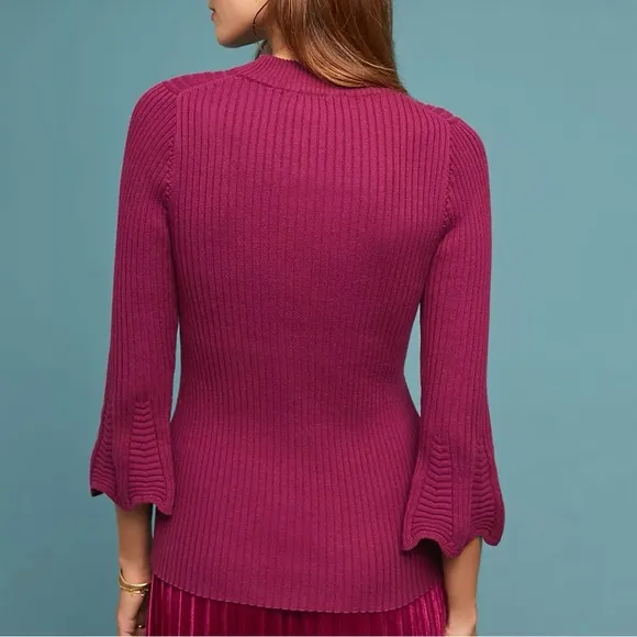 Anthropologie Michael Star Knit Sweater Pullover 3/4 Bell Sleeve Stretch