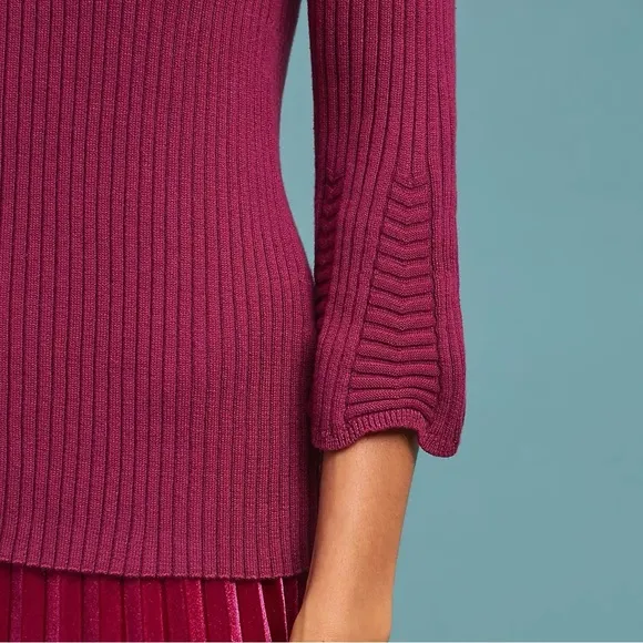 Anthropologie Michael Star Knit Sweater Pullover 3/4 Bell Sleeve Stretch