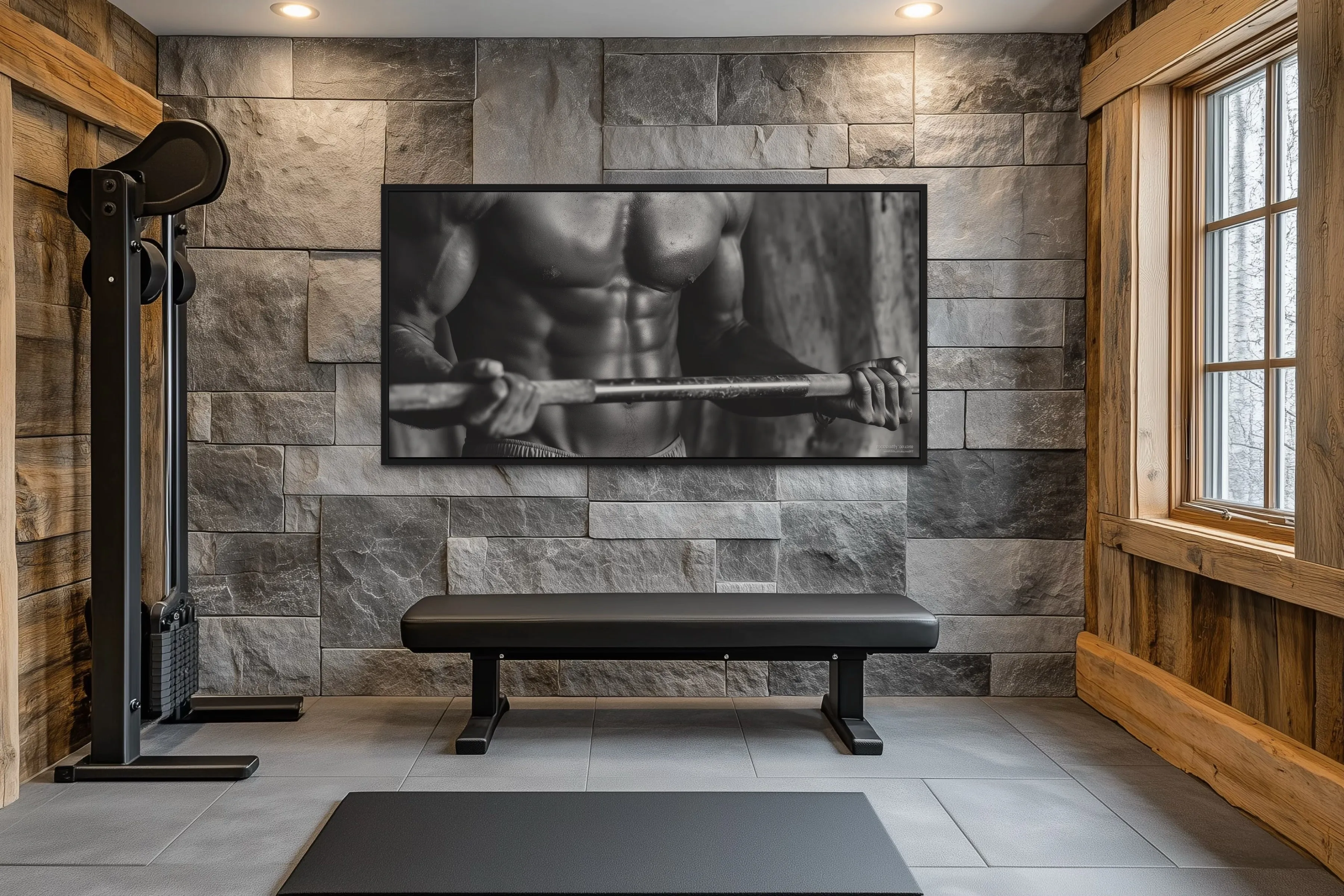 Athletic Man Lifting Barbell Motivational Home Gym Framed Canvas Wall Art