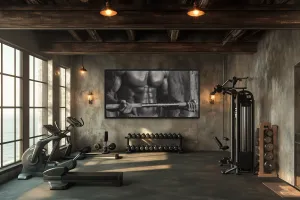 Athletic Man Lifting Barbell Motivational Home Gym Framed Canvas Wall Art