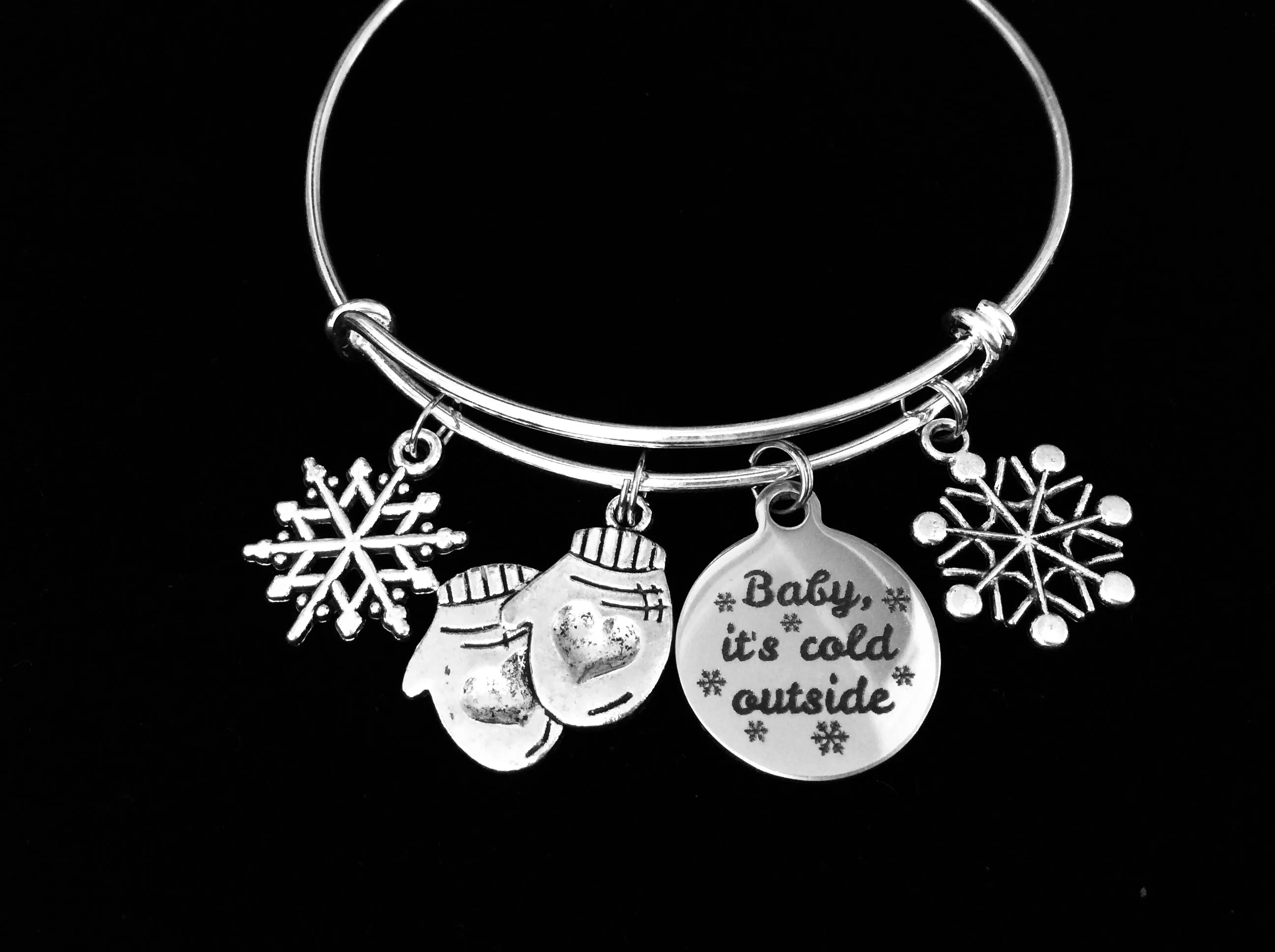 Baby It's Cold Outside Snowflake Mittens Adjustable Bracelet Expandable Charm Bracelet Christmas Bangle Gift Trendy Christmas Jewelry