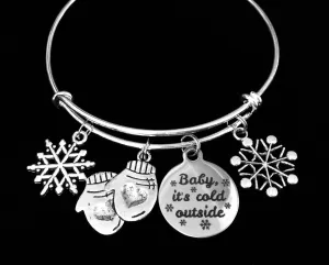 Baby It's Cold Outside Snowflake Mittens Adjustable Bracelet Expandable Charm Bracelet Christmas Bangle Gift Trendy Christmas Jewelry