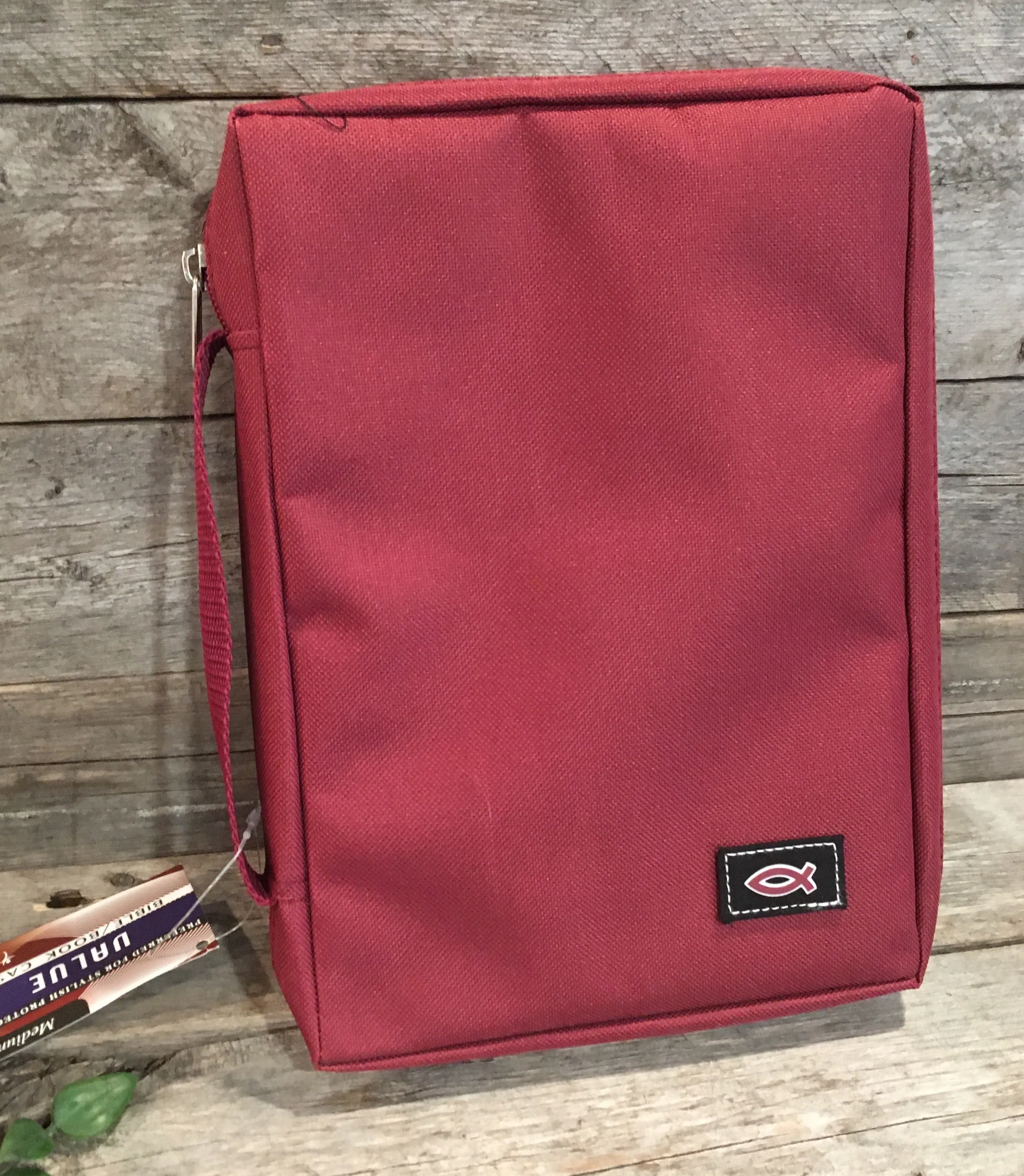 Bible Cover: Medium Burgundy with Fish Emblem