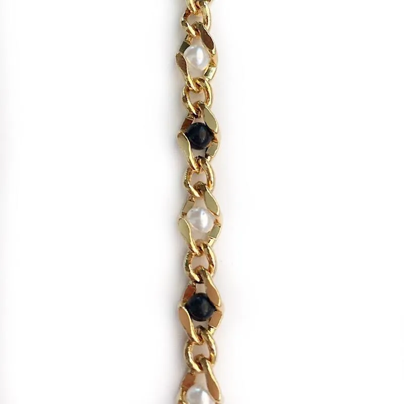 Black and White Pearls in Gold Chain by the Inch (#839)