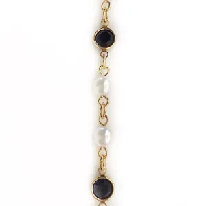 Black Crystals & Pearls in Gold Chain by the Inch (#994)