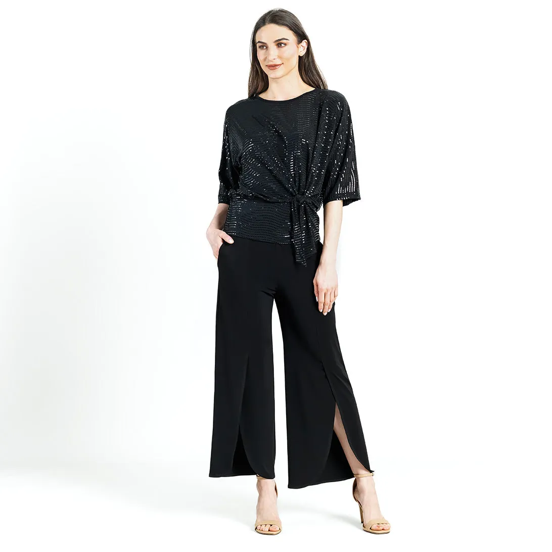 Black Shimmer Knit Side Tie Top