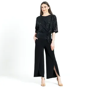 Black Shimmer Knit Side Tie Top