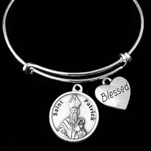 Blessed Saint Patrick Prayer Silver Expandable Charm Bracelet Bangle Gift Catholic