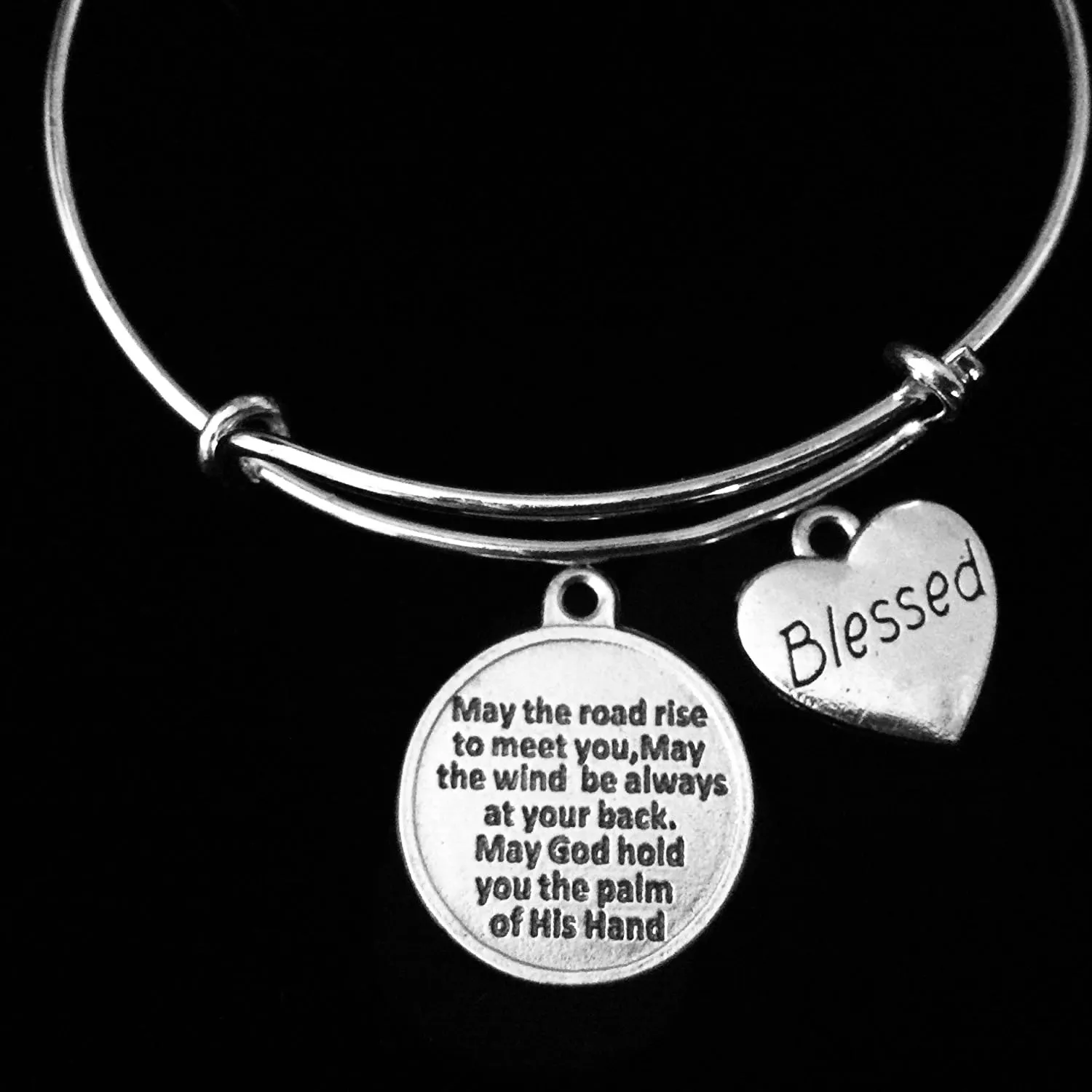 Blessed Saint Patrick Prayer Silver Expandable Charm Bracelet Bangle Gift Catholic