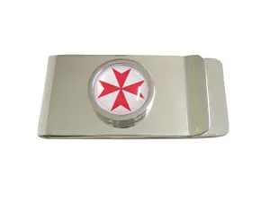 Bordered Red Maltese Cross Pendant Money Clip