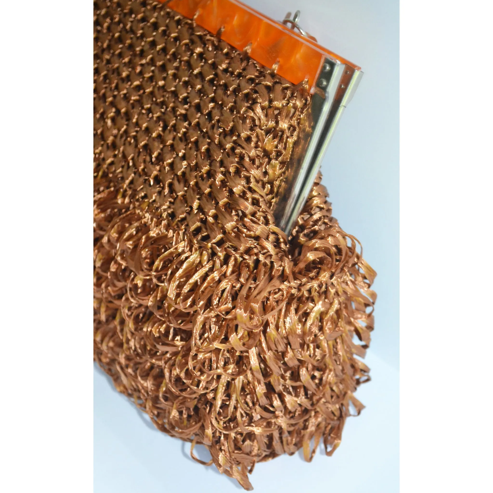 Brown Lucite Trimmed Synthetic Straw Purse