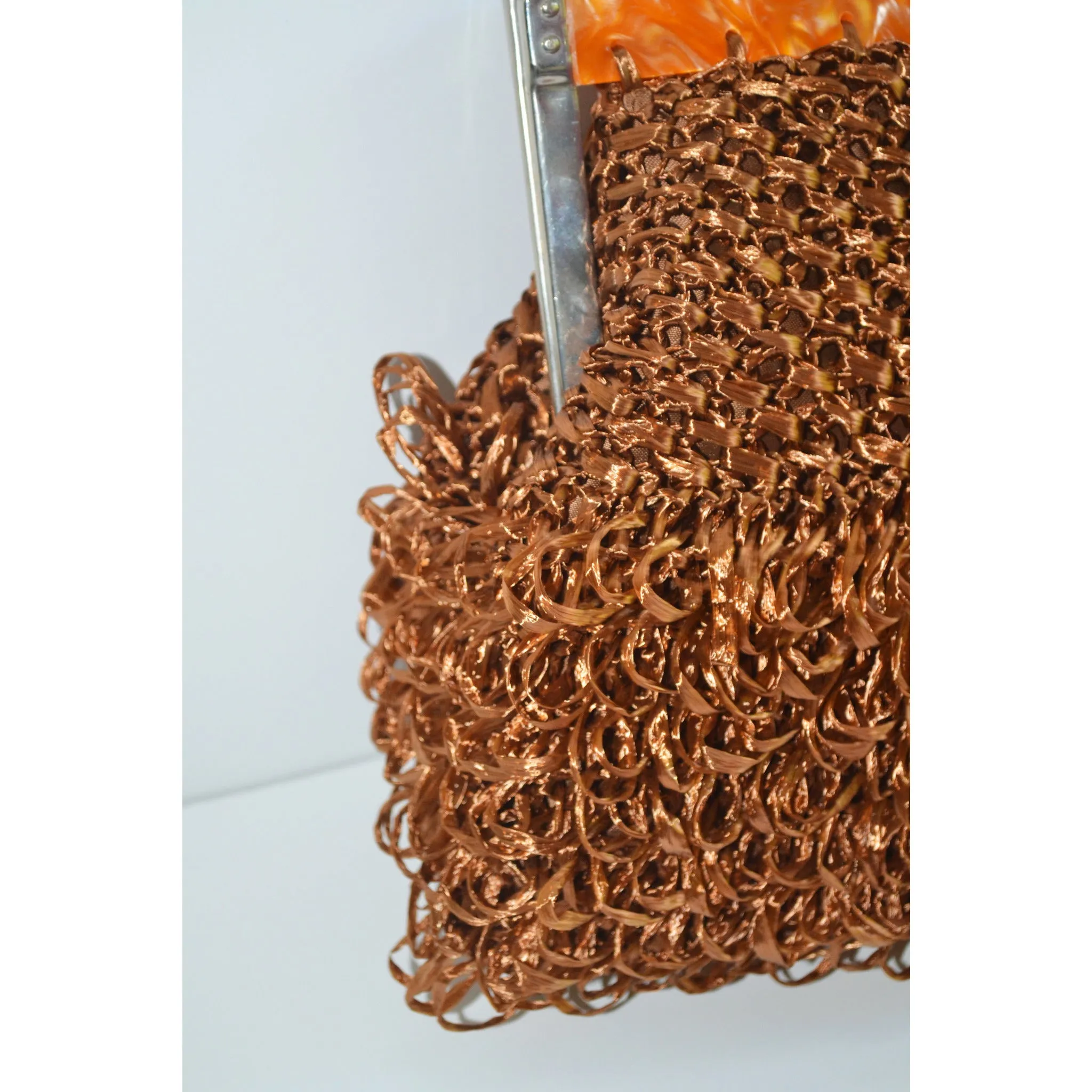 Brown Lucite Trimmed Synthetic Straw Purse