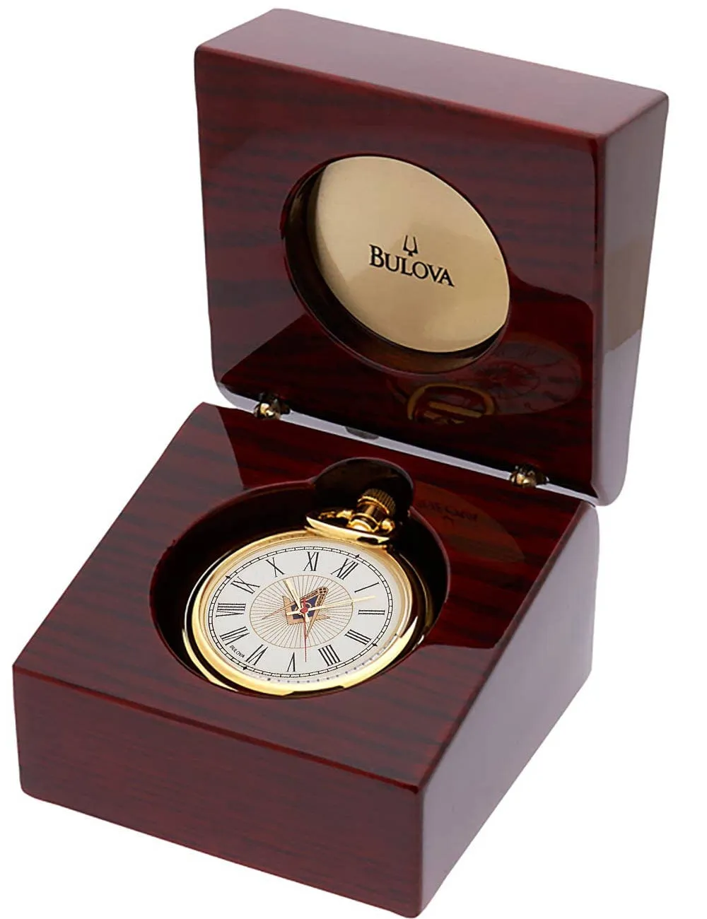 Bulova Blue Lodge Masonic Pocket Watch, Goldtone Stainless Steel with Pocket Watch Chain