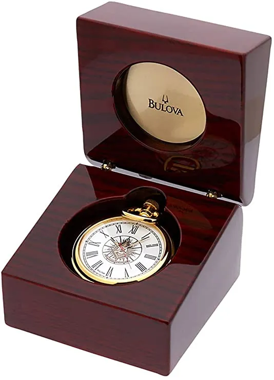 Bulova Past Master Masonic Pocket Watch, Goldtone Stainless Steel with Pocket Watch Chain