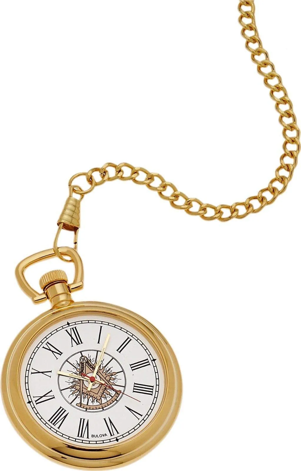 Bulova Past Master Masonic Pocket Watch, Goldtone Stainless Steel with Pocket Watch Chain