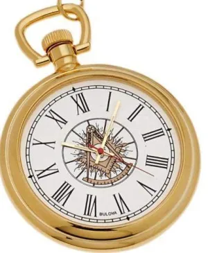 Bulova Past Master Masonic Pocket Watch, Goldtone Stainless Steel with Pocket Watch Chain