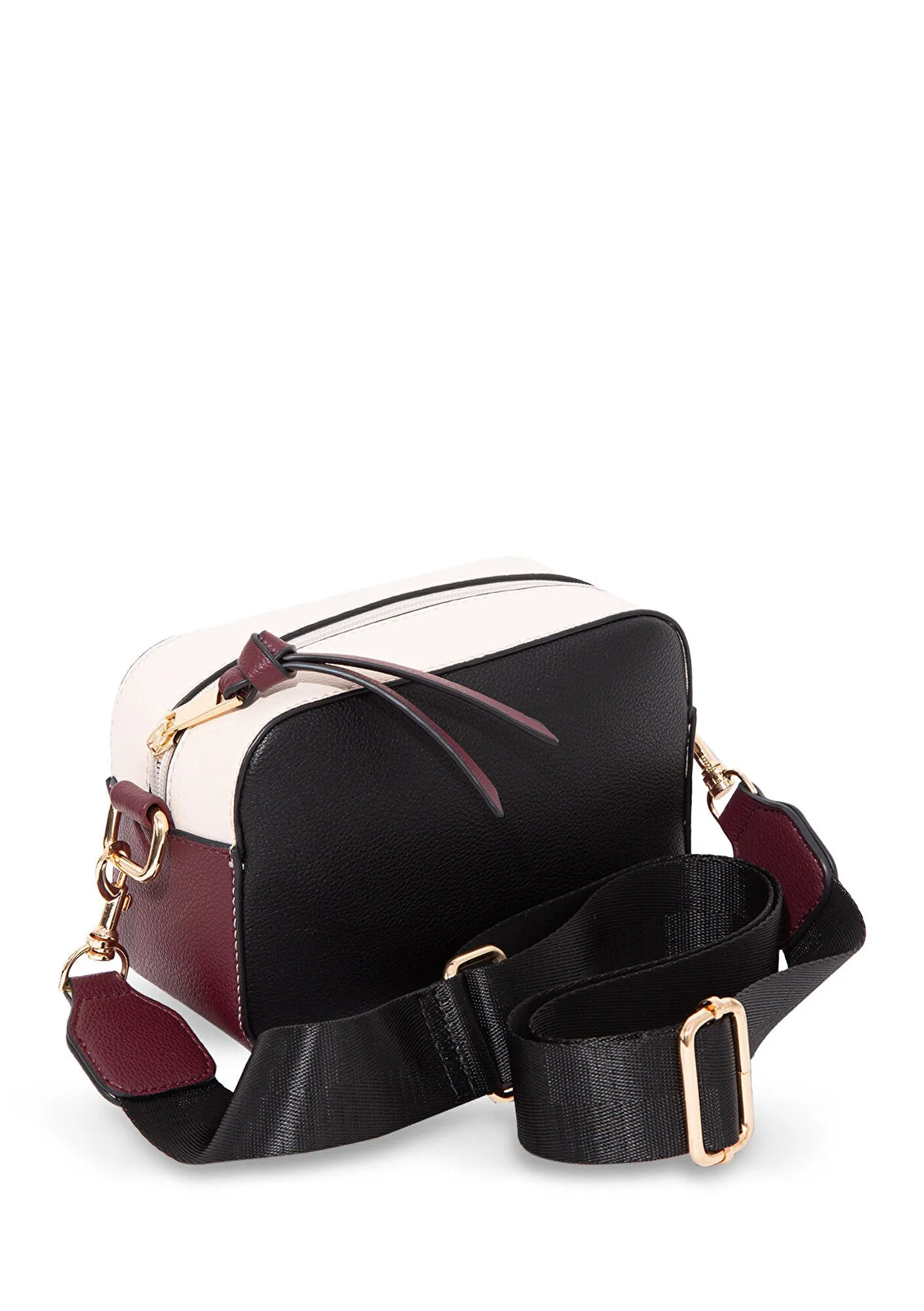 Burgundy Strap White Camera Bag