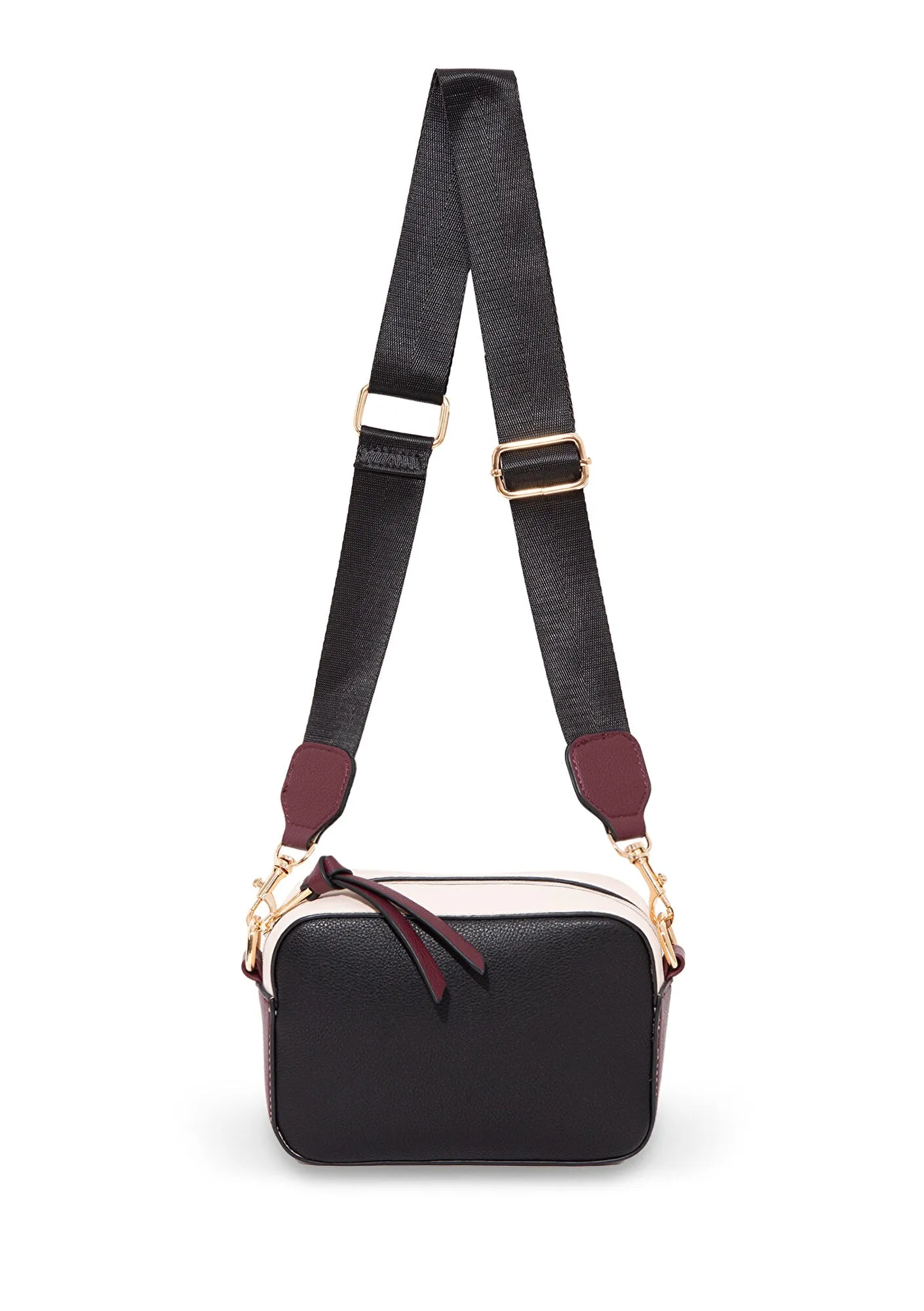 Burgundy Strap White Camera Bag