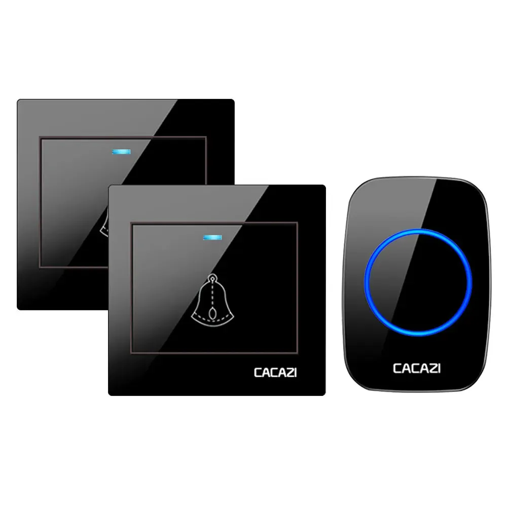CACAZI Wireless Doorbell Waterproof 60 chimes 5 Volume Home Cordless Door Ring Bell 220V US EU UK Plug 1 2 Button 1 2 3 Receiver