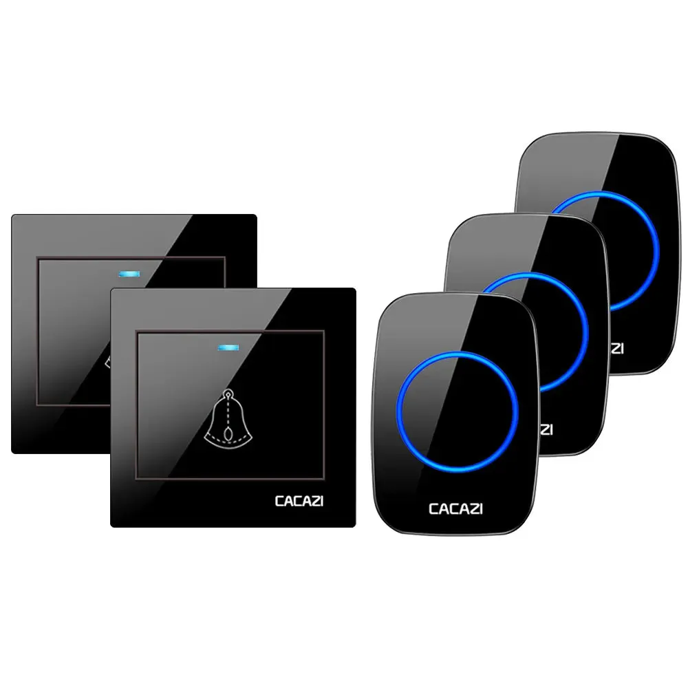 CACAZI Wireless Doorbell Waterproof 60 chimes 5 Volume Home Cordless Door Ring Bell 220V US EU UK Plug 1 2 Button 1 2 3 Receiver
