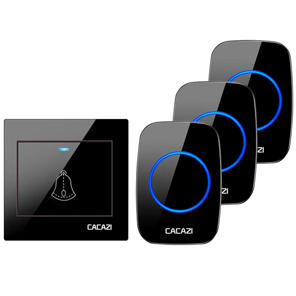 CACAZI Wireless Doorbell Waterproof 60 chimes 5 Volume Home Cordless Door Ring Bell 220V US EU UK Plug 1 2 Button 1 2 3 Receiver